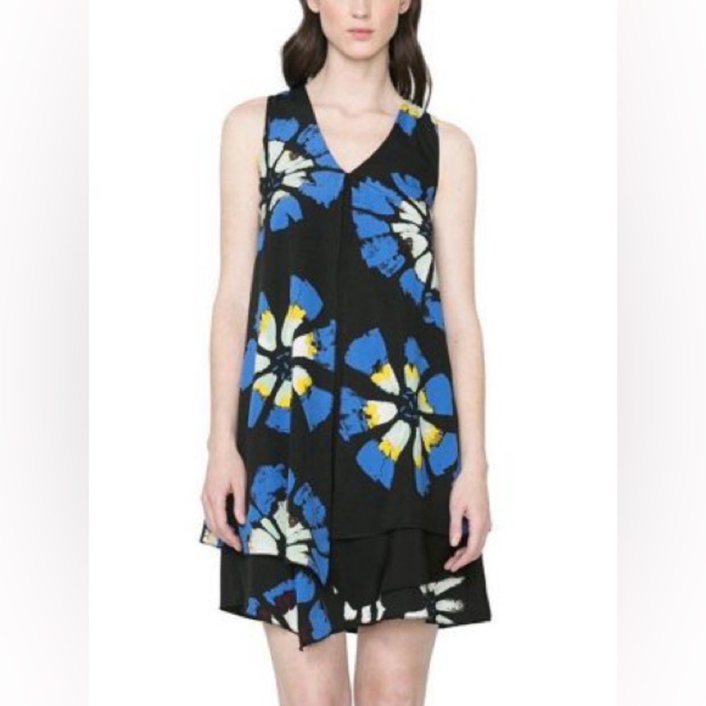 Desigual Vibrant Floral Dress in Black and Blue